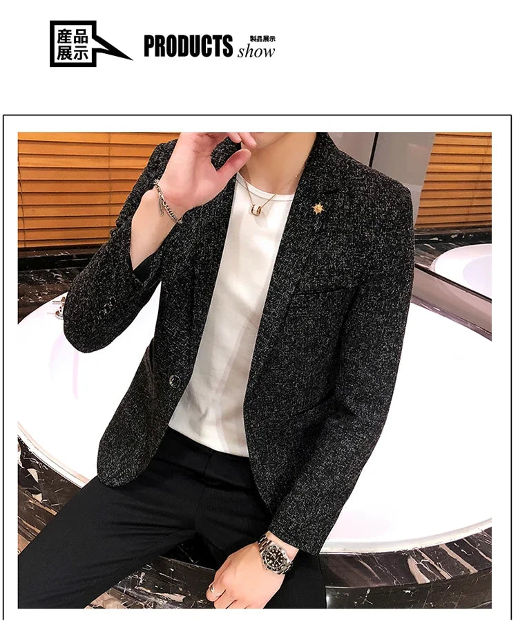Solid Color Men's Fashion Casual Outdoor Gentleman Business Wedding Trend Slim-fit Formal Dress British Style Wedding Blazer