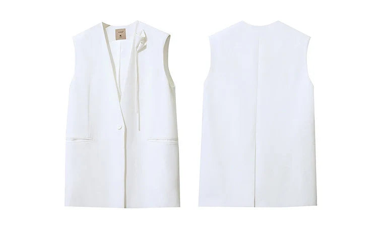 Women's Vest 2026 Autumn New Commuter V-Neck Padded Shoulders Vest Casual Sleeveless Women's Loose Mid-Length Top 12651034