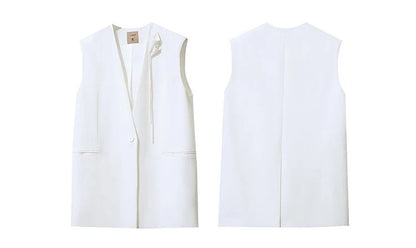 Women's Vest 2026 Autumn New Commuter V-Neck Padded Shoulders Vest Casual Sleeveless Women's Loose Mid-Length Top 12651034