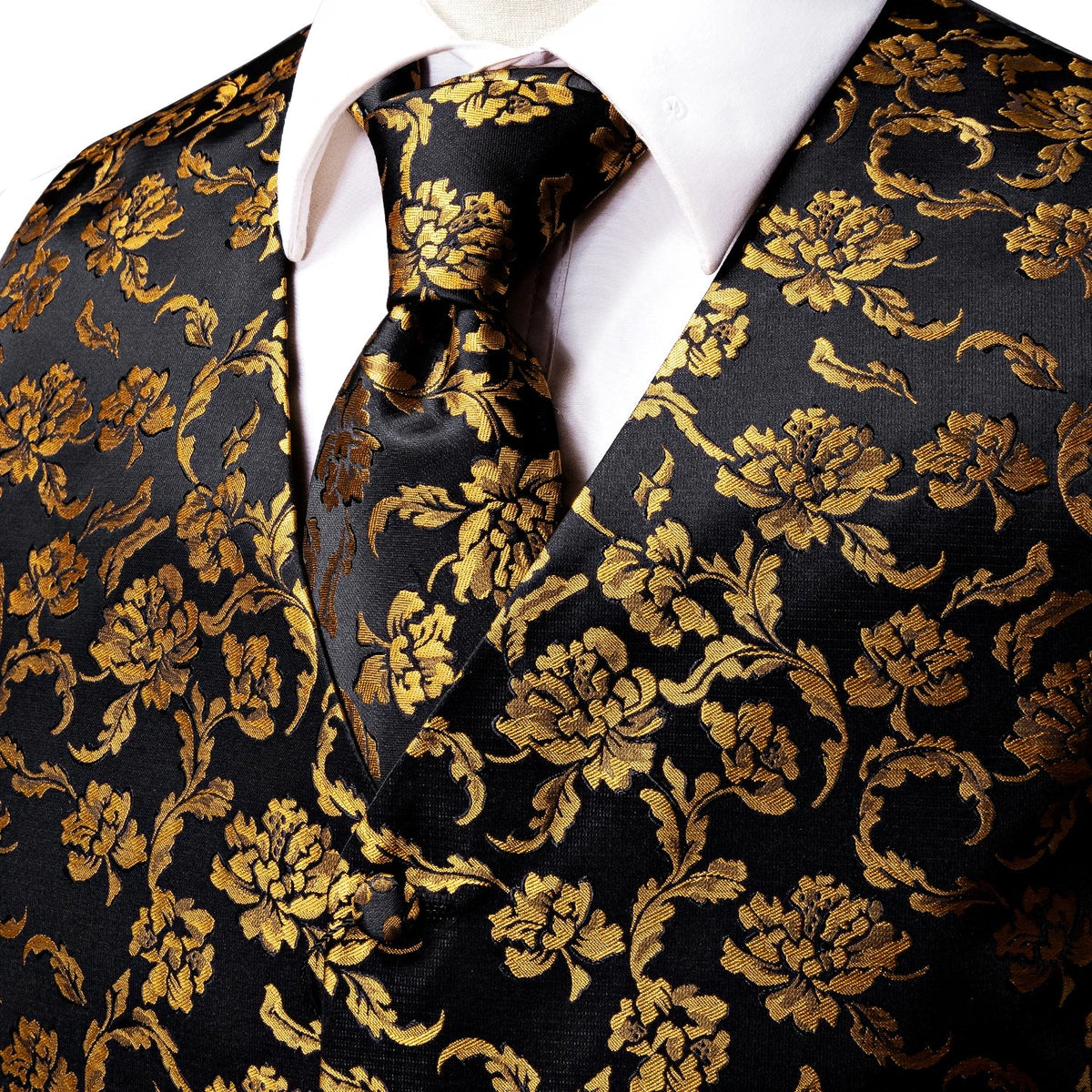Men's Jacquard Waistcoat Suit Vest with Tie Hanky Cufflinks Brooch Set for Weddings and Business Events