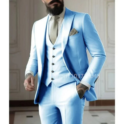 Men's Business Casual Slim-fit Solid Color Blazer Vest Pants Set Outdoor Trendy Wedding Host Formal Wear Terno De Caval