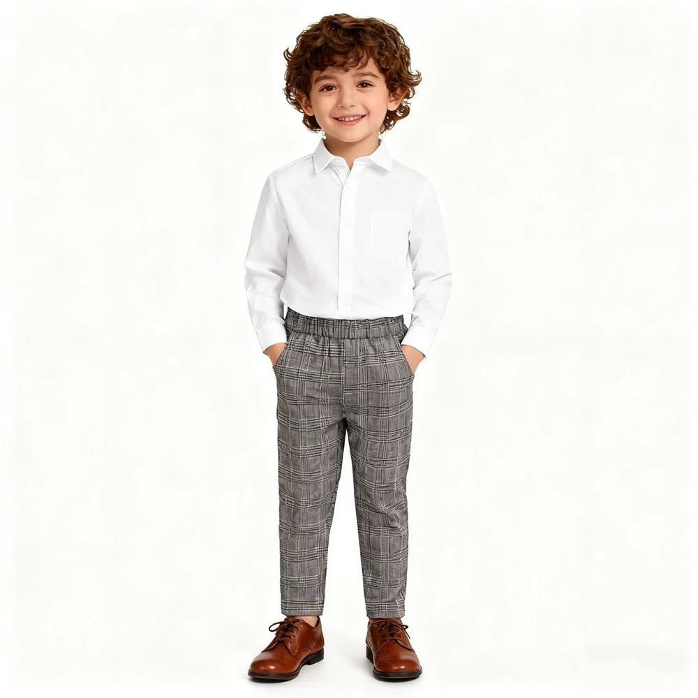 Kids Suit Trousers Plaid Elastic Waist Smart Casual Pants for Boys and Girls