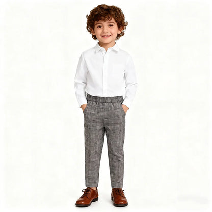 Kids Suit Trousers Plaid Elastic Waist Smart Casual Pants for Boys and Girls