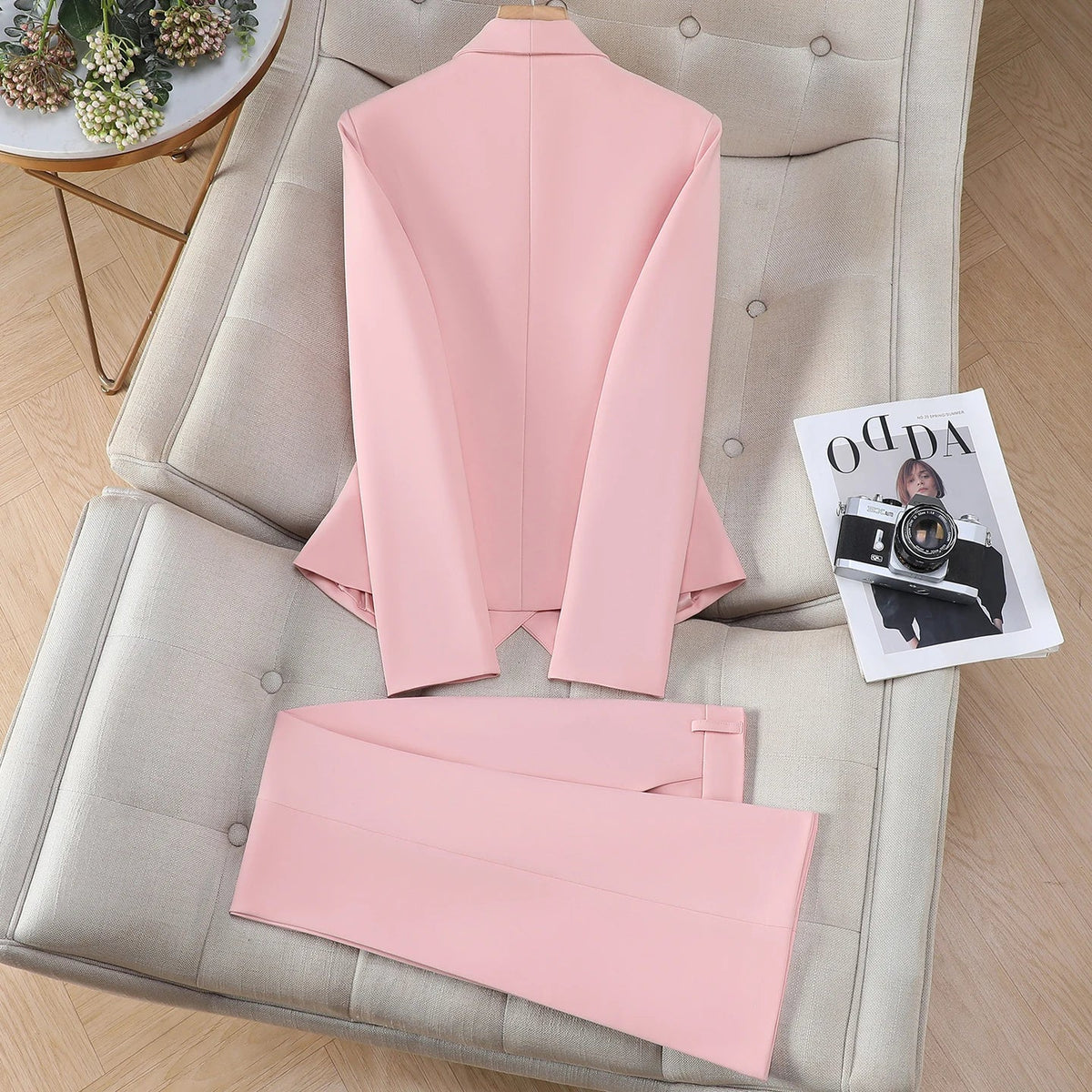 Elegant Chic Double Breasted Blazer Suit with Pants 2 Piece Matching Sets Autumn Womens Outfit Formal Business Office Suits