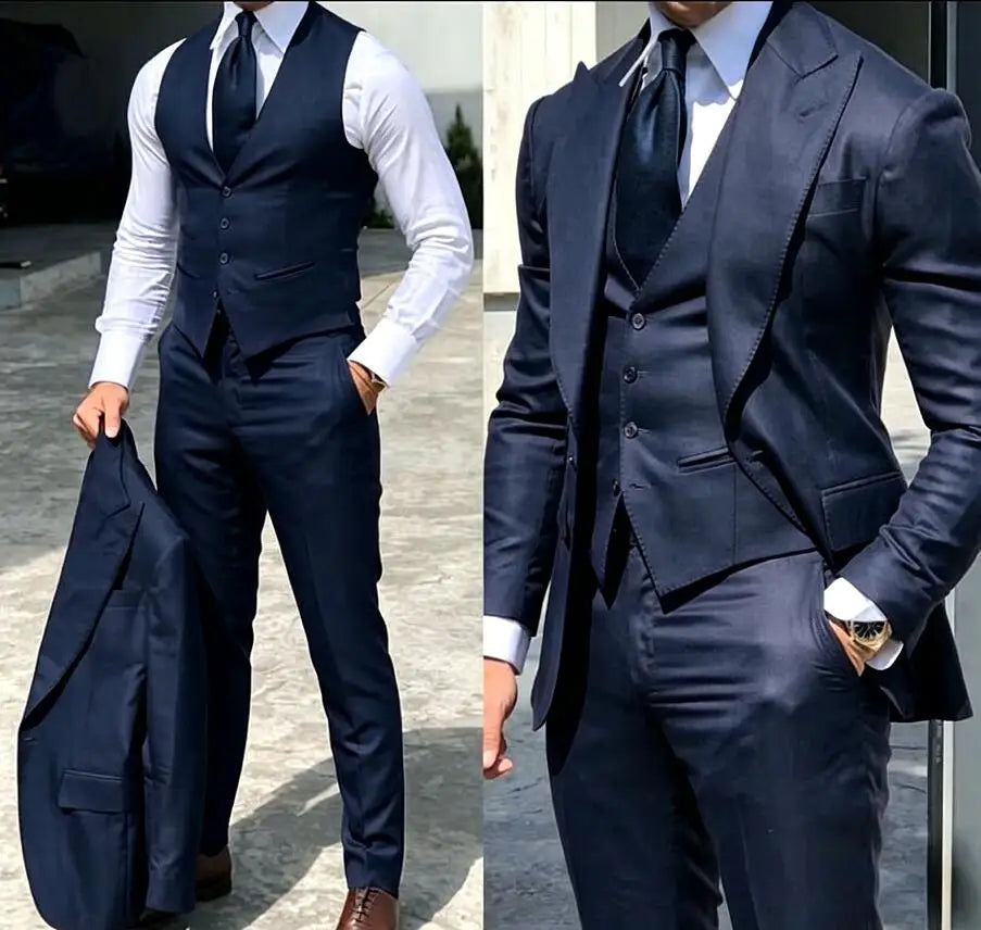 Classy Wedding Tuxedos Suits Slim Fit Bridegroom For Men 3 Pieces Groomsmen Suit Male Cheap Formal Business  (Jacket+Vest+Pants