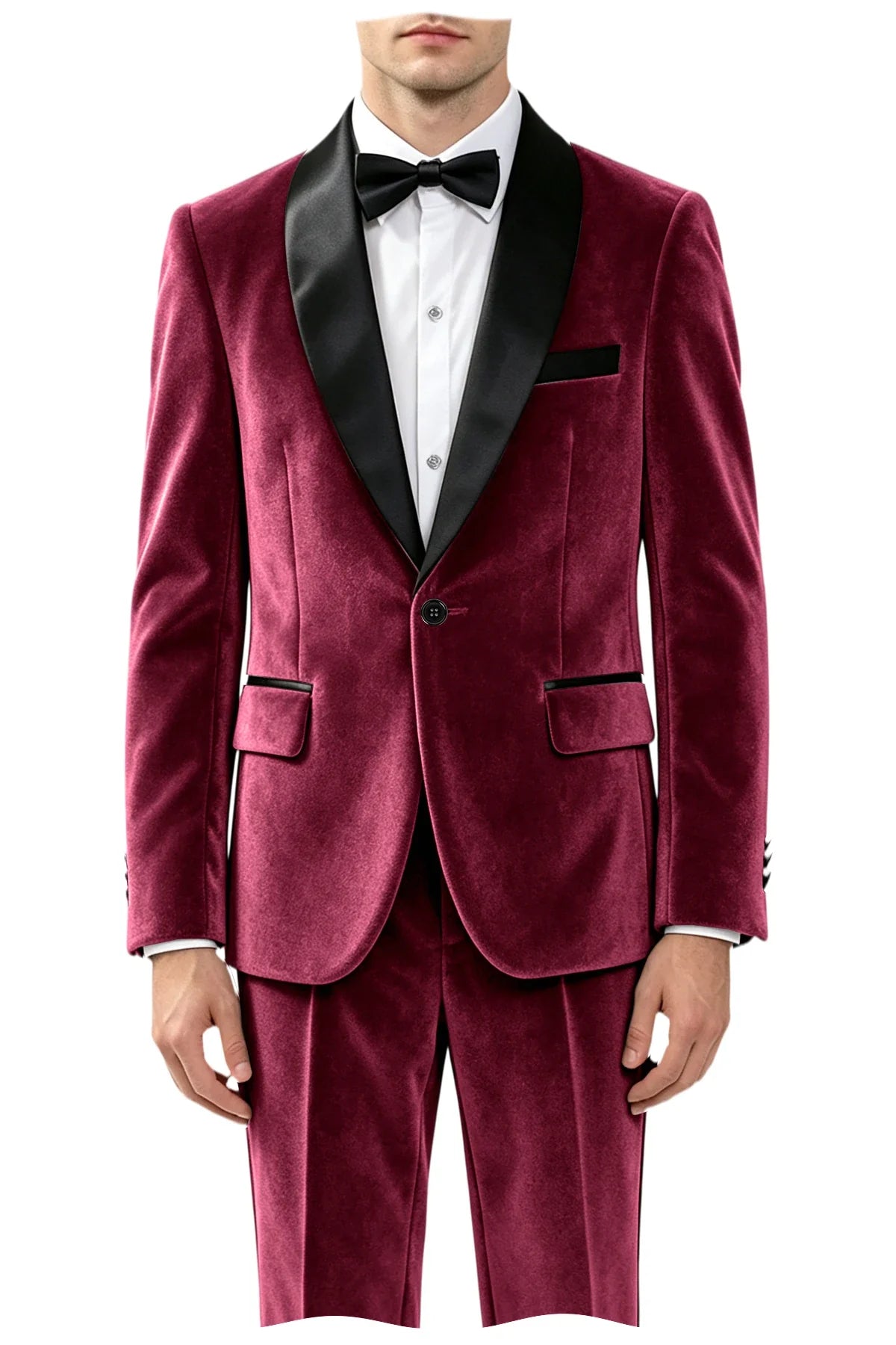 Men's Velvet 2-Piece Tuxedo Suit Satin Shawl Lapel Slim Fit Blazer & Pants for Wedding, Prom & Banquet