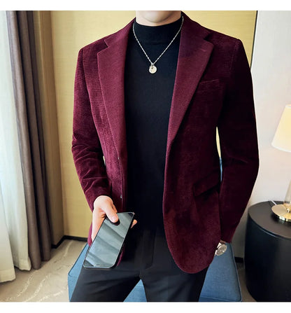2025 Autumn Winter Velvet Suit Jacket Men Casual Business Blazers Wedding Groom Social Banquet Party Formal Blazer Men Clothing