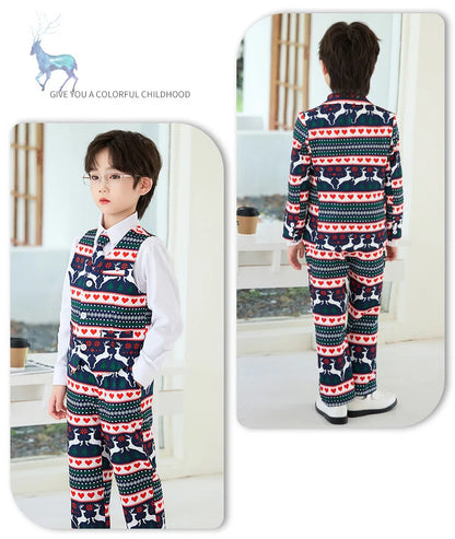 Boys Christmas Blazer Jacket Waistcoat Pants Wedding Suits Kids Morning Coat Formal Dress Children Tuxedos Toddler Clothes Sets