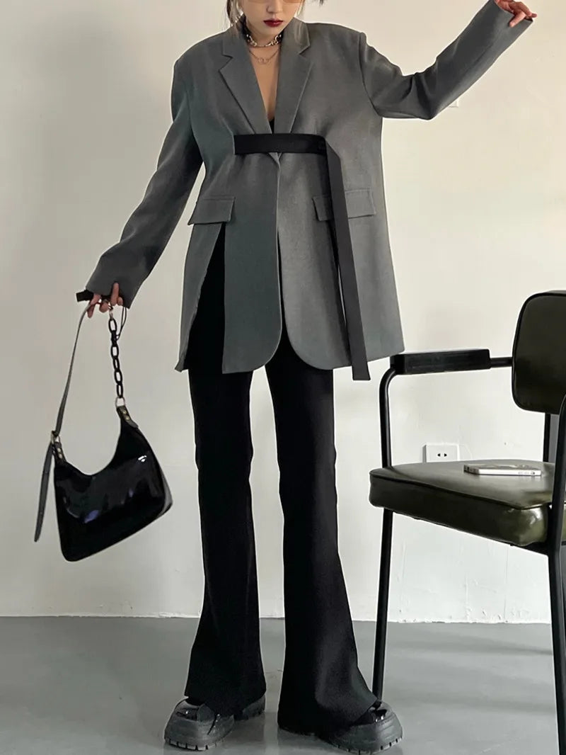 Spring Autumn New Women Blazer Niche Design Split Hem Ribbon Elegant Casual Fashion Chic Jacket High-end Trend Coat HK17058