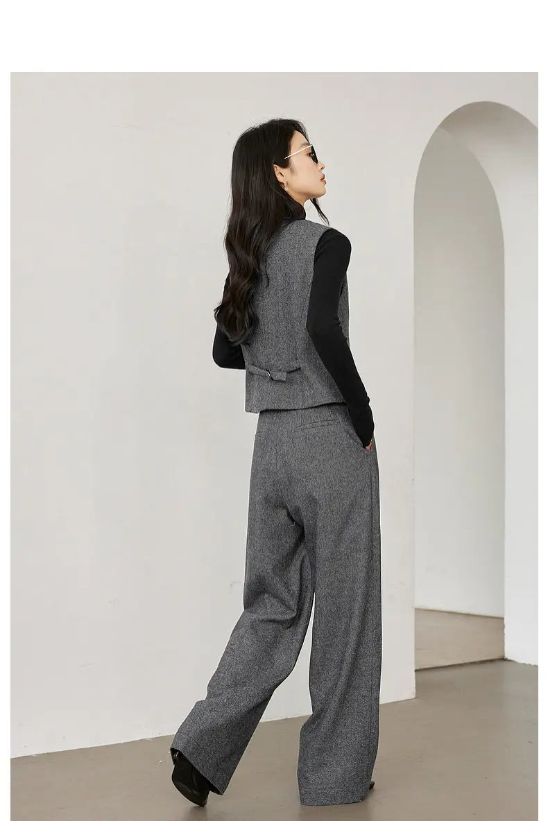 Dark Gray Wool Blend Blazer 2026 Autumn Winter New Fashion Office Lady Elegant Coat Casual Loose-fit Female Jackets M9353