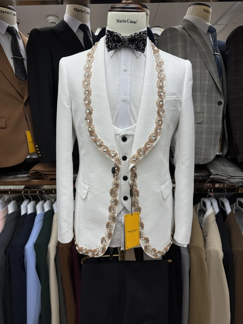 Luxurious Beaded Crystal Men's Suit Wear 3 Pieces Formal Classy Shawl Lapel Groom Set Fashion Glitter Tuxedo For Dance Prom