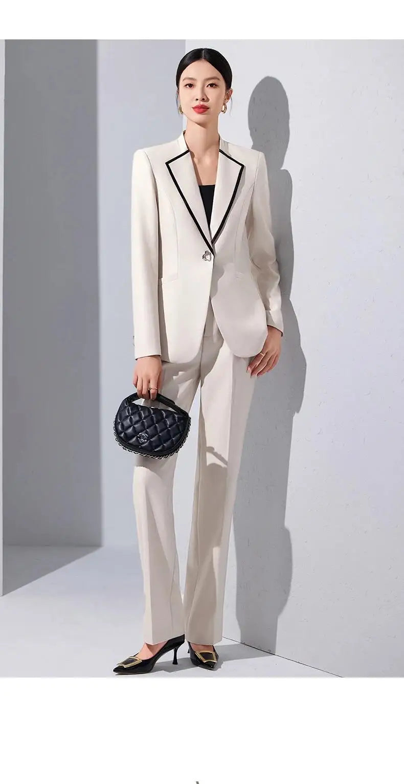 Elegant Single Button Blazer Suit Pant Sets for Women 2 Pieces Business Formal Office Outfit Autumn Plus Size Jacket Trousers