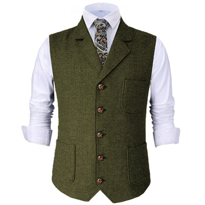 Men Vest Herringbone Lapel Single Breasted Waistcoat for Wedding and Business