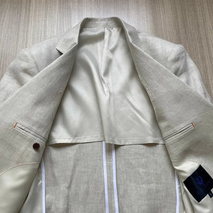 Men Thin Slim Fit Top Quality Beige White Linen Suits Matching Sets Spring Summer Comfortable Two Piece Set Casual Outfits 2025