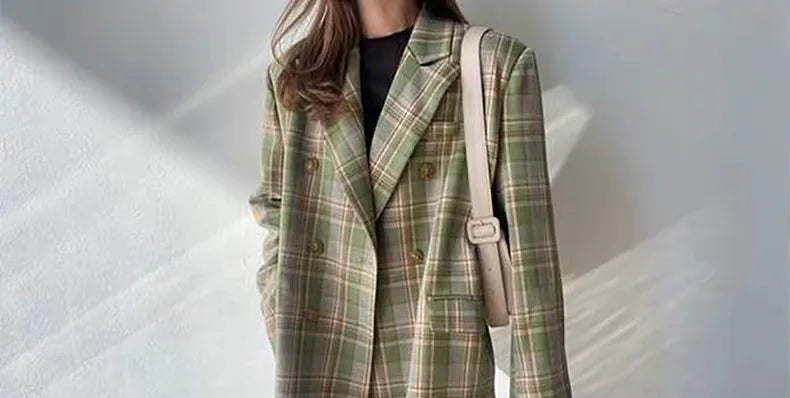 Spring Autumn 2024 British Style Women's Long Sleeve Loose Casual Plaid Jacket Elegant Outerwear Top Trendy Commute Wind