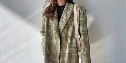 Spring Autumn 2024 British Style Women's Long Sleeve Loose Casual Plaid Jacket Elegant Outerwear Top Trendy Commute Wind