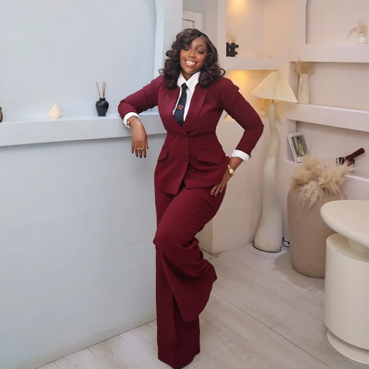 Elegant Double Breasted Women's Suit 2 Piece Slim Fit High Quality Solid Color Female Outfit Business Office Jacket Pants