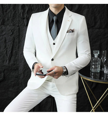 2025 Men's Wedding Suit Vest Trousers Set Fashionable Handsome Solid Color Groom's Three-Piece Outfit Available in Sizes M-7XL