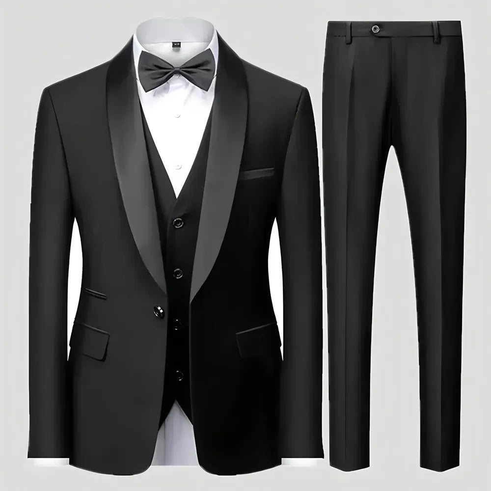 Ensemble Blazer Noir Homme Automne Mariage Soirée 3 Pièces Grande Taille Manteau Blazer, Pantalon et Gilet Homme Noir Mode Costumes Slim Fit