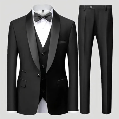 Ensemble Blazer Noir Homme Automne Mariage Soirée 3 Pièces Grande Taille Manteau Blazer, Pantalon et Gilet Homme Noir Mode Costumes Slim Fit