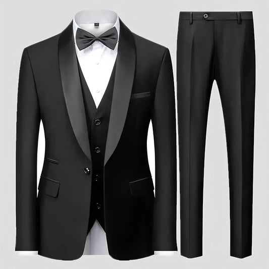 Men's 3-Piece Single Breasted Slim Fit Suit – Blazer, Vest & Pants for Wedding & Formal Occasions