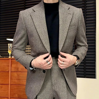 Designer Business Casual Mens Spring Autumn Slim Fit Single Breasted Suit Jacket Wide Leg Pants Two Piece Set Fashion Male Work