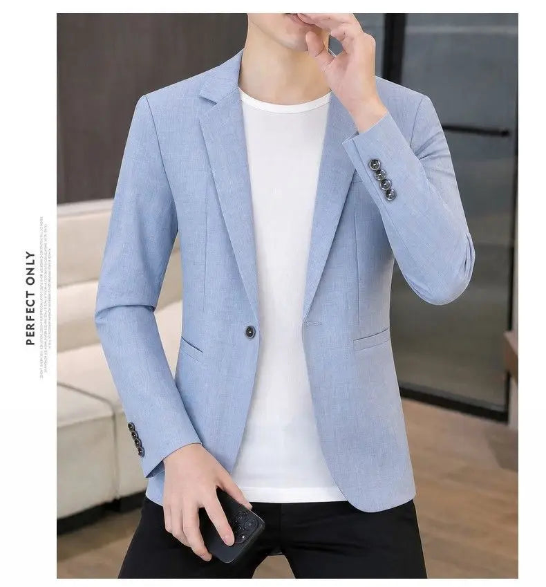 Men's Single-Breasted Blazer Smart Casual Slim Fit Jacket for Men Spring Autumn Blue Khaki Black