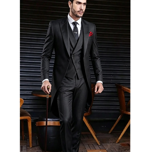 Custom Made White/black/grey/burgundy Serge Tailcoat Men Party Prom Groomsmen Suits For Wedding Tuxedos Jacket+pants+vest 3 Pic