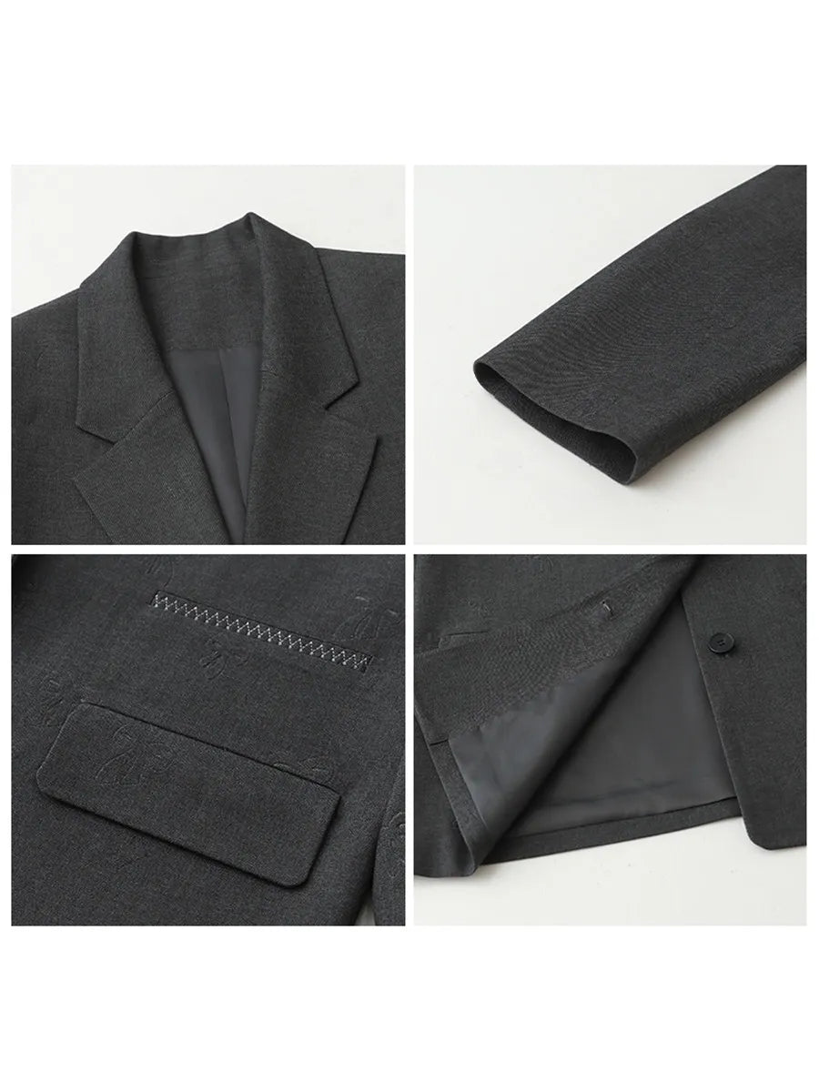 Fashion Women Blazers Loose Casual Design Bow Embossed Office Ladies Suit Jacket Gray Spring Autumn 2026 Female Coat