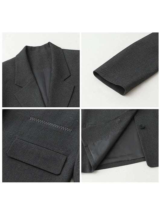 Fashion Women Blazers Loose Casual Design Bow Embossed Office Ladies Suit Jacket Gray Spring Autumn 2026 Female Coat