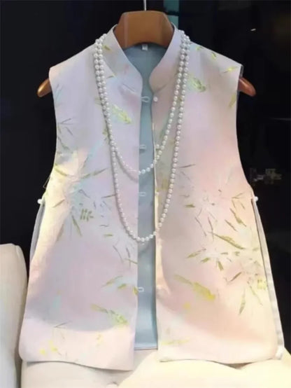 Spring Summer Women Chinese Style Sleeveless Jacket Retro Lady Large Size 5XL Vest Top Femme Fashion Jacquard Waistcoat Coat