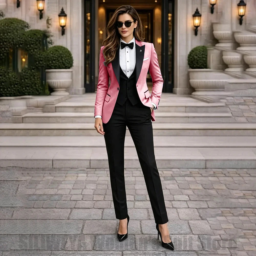Chic Women Suits 3 Piece Elegant Peak Lapel One Button Tuxedo Slim Fashion Formal Prom Party Wedding Business Casual Outfit