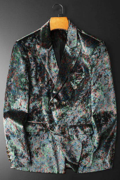 Korean Velvet Printed Suit Jacket for Men Double-breasted Social Business Jacket High Quality Casual Banquet Party Jacket 2025