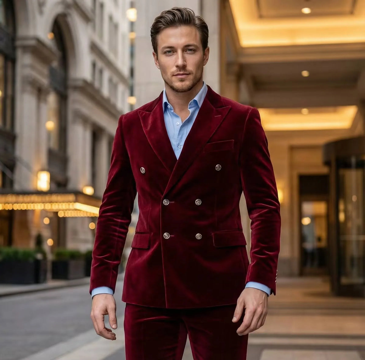 Velvet Double Breasted Blazer for Men Dinner Party Italian Style Smoking Prom Jacket Elegant Jacket and pant for Wedding Party
