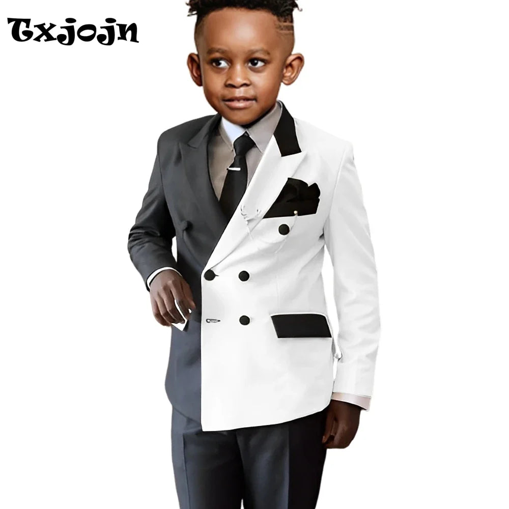 Fashionable Colour-blocked Boys Suits 2 Pieces Piano Performance Wear,Double Breasted Kids Tuxedo Sets Wedding Party Outfit