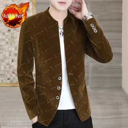 Slim Fit Velvet Man Suits and Blazers Single Models Clothing Korean Style Clothes Gentleman Elegant Jacket for Men New in Coats