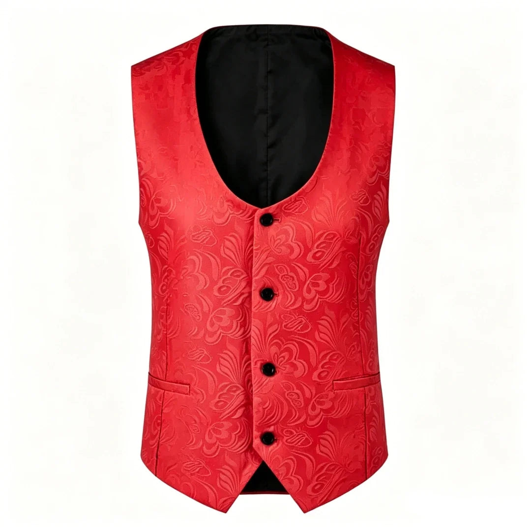 Men's Formal Vest – Floral Pattern Single Breasted V-Neck Waistcoat for Weddings & Events