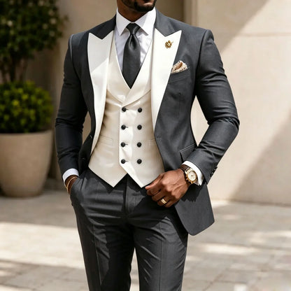 Men Suit Yellow 3 Pieces White Vest With Lapel For Wedding Birthday Banquet Prom Party Business Work Office Jacket Vest Pants