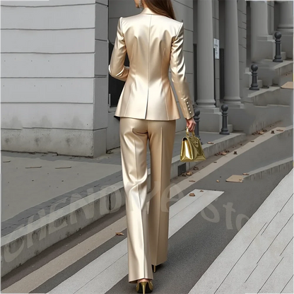 Customized Satin Women's Suit Two Piece Set Peaked Lapel Single Button Slim Fit Formal Occasion Luxury Outfit Modern Style