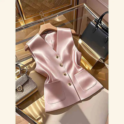 Female Occupation Vest Jacket Korean Ladies Fashion Versatile Blazer Sleeveless Coat Autumn Women Solid Color Suit Waistcoat Top