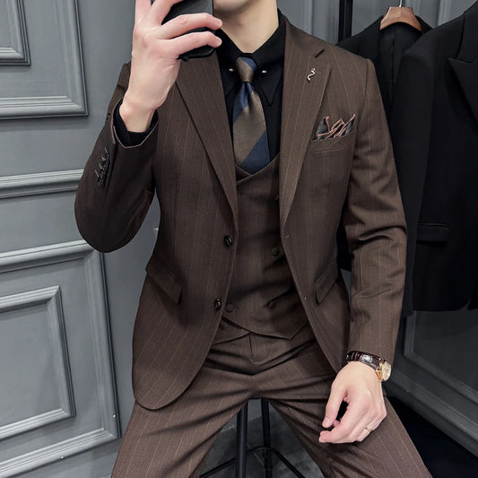 Men's Three-Piece Slim Fit Wedding Suit Set – Single Breasted Smart Casual Formal Wear