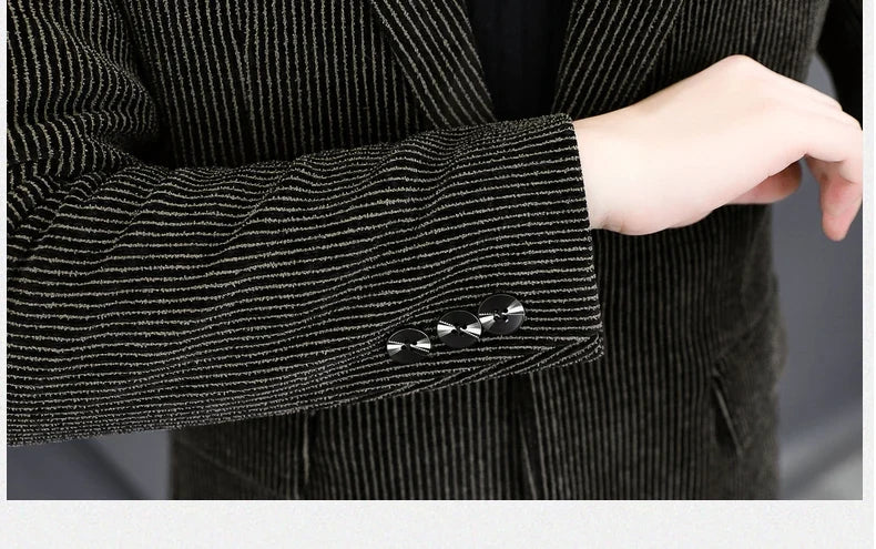 Blazer Autumn/Winter Golden Sable Velvet and Cotton Thickened Thermal Small Suit Fashion Business Men's Slim Blazer