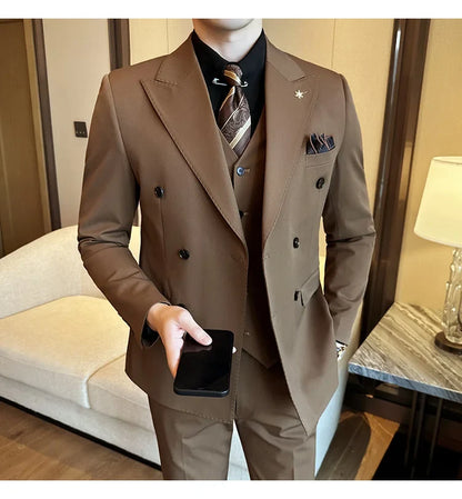 (Jackets+Pants) Luxury Double Breasted Design Slim Fit Suit High Quality Fashion Men's Wedding Social Suit Tuxedo 2 Piece Set