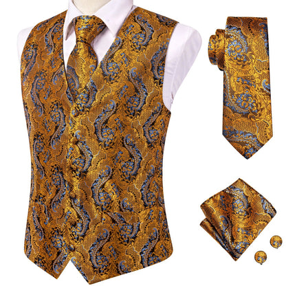 Men's Vest Suit Set – Champagne Gold Paisley Waistcoat for Weddings & Formal Events