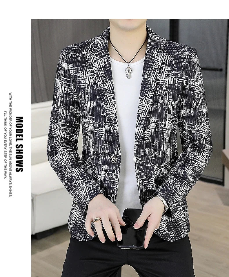 Men's Blazer Fashionable Casual Business Gentleman Outdoor Trendy Checkered Banquet Versatile and Slimming Korean Version Blazer