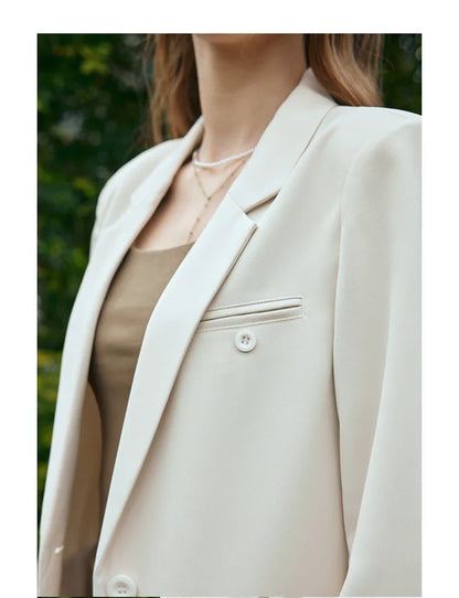 Formal Style Womens Blazers 2026 Spring Office Wear Solid Notched Collar Three Quarter Sleeve Outercoat G24CW89889