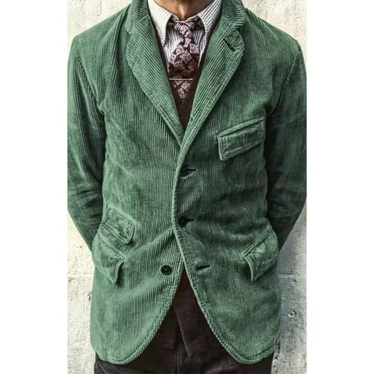 Men's Corduroy Blazer Single Breasted Slim Fit Groom Jacket for Office & Casual Wear