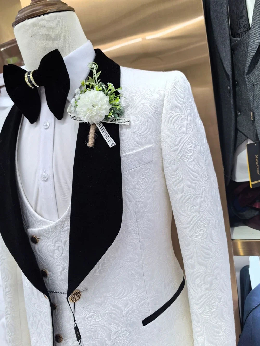 Classy Jacquard Slim Fit Suit Set For Men Birthday Party Prom Luxurious Customized Men's Suits 3 Pieces Wedding Groom Tuxedo