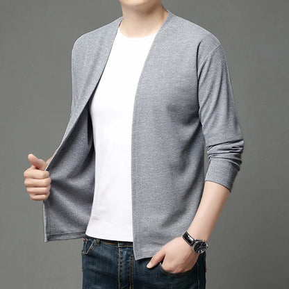 Spring and Summer Solid Color Knitted Cardigan Jacket Sun Protection Clothing Men's Shirt Loose Sleeves Fashionable and Versatil