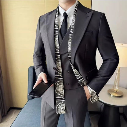 Double Collar Suit Set 3 Pieces Business Formal Casual Suits Vest Trousers Office Work Party Prom Wedding Groomsmen Clothing